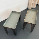 Pair Of Industrial Brushed Steel Factory Tray Tables