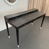 Italian Designer Tiered Black Lacquer Shagreen Leather Writing Desk