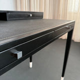 Italian Designer Tiered Black Lacquer Shagreen Leather Writing Desk