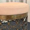 Hollywood Regency Circular Brass And Leather Stool Ottoman