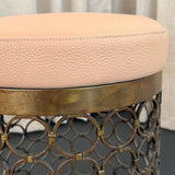 Hollywood Regency Circular Brass And Leather Stool Ottoman