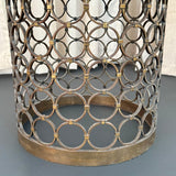 Hollywood Regency Circular Brass And Leather Stool Ottoman