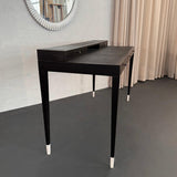 Italian Designer Tiered Black Lacquer Shagreen Leather Writing Desk