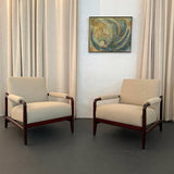 Pair Of Mid-Century Modern Walnut Upholstered Armchairs