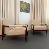 Pair Of Mid-Century Modern Walnut Upholstered Armchairs