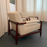 Pair Of Mid-Century Modern Walnut Upholstered Armchairs
