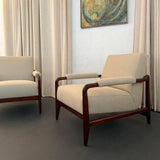 Pair Of Mid-Century Modern Walnut Upholstered Armchairs