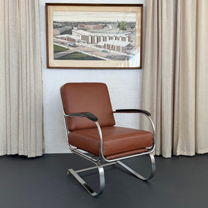 Machine Age Leather And Chrome Lounge Chair By Kem Weber