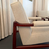 Pair Of Mid-Century Modern Walnut Upholstered Armchairs