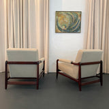 Pair Of Mid-Century Modern Walnut Upholstered Armchairs