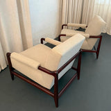 Pair Of Mid-Century Modern Walnut Upholstered Armchairs
