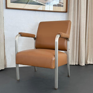 Mid-Century Machine-Age Brushed Aluminum Leather Armchair