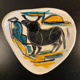 Mid-Century Modern Abstract Bull Art Pottery Ceramic Tray