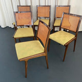 Set Of Six Mid-Century Modern Walnut And Cane Dining Chairs By DUX