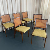 Set Of Six Mid-Century Modern Walnut And Cane Dining Chairs By DUX