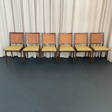 Set Of Six Mid-Century Modern Walnut And Cane Dining Chairs By DUX