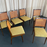 Set Of Six Mid-Century Modern Walnut And Cane Dining Chairs By DUX