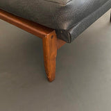 Mid-Century Modern Milo Baughman Attributed Black Leather Recliner Ottoman Set