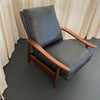 Mid-Century Modern Milo Baughman Attributed Black Leather Recliner Ottoman Set