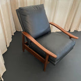 Mid-Century Modern Milo Baughman Attributed Black Leather Recliner Ottoman Set