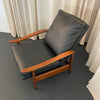 Mid-Century Modern Milo Baughman Attributed Black Leather Recliner Ottoman Set