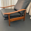 Mid-Century Modern Milo Baughman Attributed Black Leather Recliner Ottoman Set