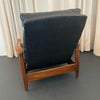Mid-Century Modern Milo Baughman Attributed Black Leather Recliner Ottoman Set