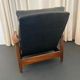 Mid-Century Modern Milo Baughman Attributed Black Leather Recliner Ottoman Set