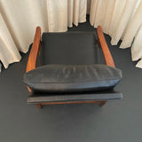 Mid-Century Modern Milo Baughman Attributed Black Leather Recliner Ottoman Set