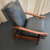 Mid-Century Modern Milo Baughman Attributed Black Leather Recliner Ottoman Set