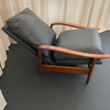Mid-Century Modern Milo Baughman Attributed Black Leather Recliner Ottoman Set
