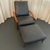 Mid-Century Modern Milo Baughman Attributed Black Leather Recliner Ottoman Set