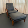 Mid-Century Modern Milo Baughman Attributed Black Leather Recliner Ottoman Set