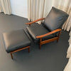 Mid-Century Modern Milo Baughman Attributed Black Leather Recliner Ottoman Set