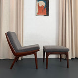 Scandinavian Modern Teak Slipper Chair Ottoman Set By Gerhard Berg