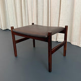 Scandinavian Modern Leather And Rosewood Footstool Ottoman By Hugo Frandsen