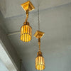 Pair Of Arts & Crafts Stain Glass And Brass Pendant Lights