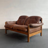 Scandinavian Modern Teak and Leather Loveseat Sofa