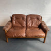 Scandinavian Modern Teak and Leather Loveseat Sofa