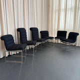 Set Of Six Upholstered Chrome Milo Baughman Style Dining Chairs