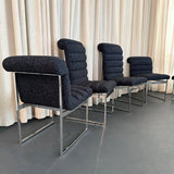 Set Of Six Upholstered Chrome Milo Baughman Style Dining Chairs