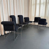 Set Of Six Upholstered Chrome Milo Baughman Style Dining Chairs