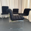 Set Of Six Upholstered Chrome Milo Baughman Style Dining Chairs