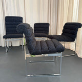 Set Of Six Upholstered Chrome Milo Baughman Style Dining Chairs