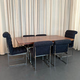 Set Of Six Upholstered Chrome Milo Baughman Style Dining Chairs