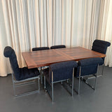 Set Of Six Upholstered Chrome Milo Baughman Style Dining Chairs