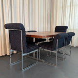 Set Of Six Upholstered Chrome Milo Baughman Style Dining Chairs