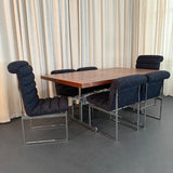 Set Of Six Upholstered Chrome Milo Baughman Style Dining Chairs