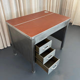 Industrial Mid-Century Brushed Steel Military Desk With Leather Pop-Up Top