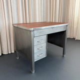 Industrial Mid-Century Brushed Steel Military Desk With Leather Pop-Up Top